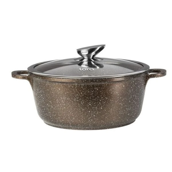 Кастрюля 7,3л алюминий АП мраморное Rio Choco стекл.крышка 30см h12,5см капс.индукц.дно LR02-207 (2)