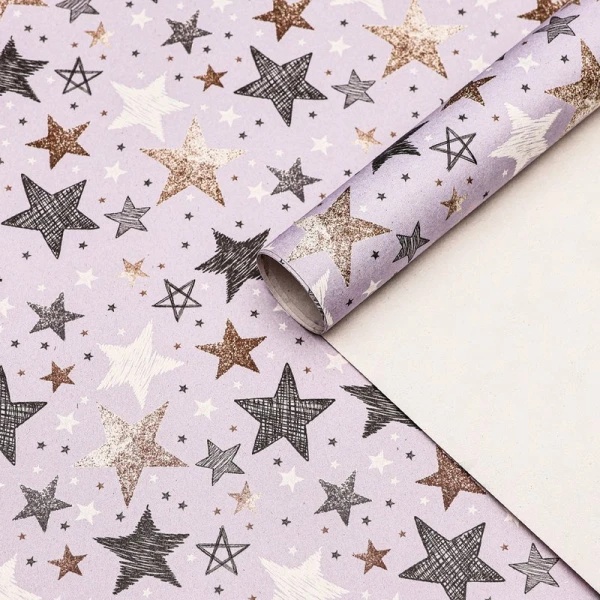 Бумага упаковочная крафт 70*100см Звезды (1)