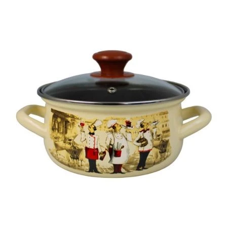 Кастрюля 1,5л эмаль СОМЕЛЬЕ слоновая кость со стекл.крышкой сферическая 61904-082/4.02 (6)