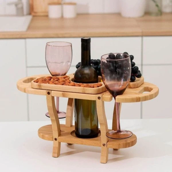 Поднос-столик 45*20*23,5см бамбук для вина с менажницей КТ-СТ-08 (4) ВЫВОД