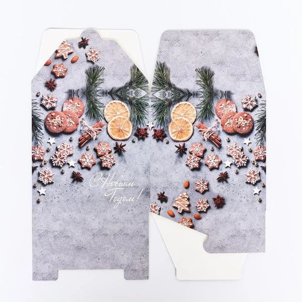 Коробка новогодняя подарочная складная картон Печенье 14*14*14см Коробка новогодняя подарочная складная картон Печенье 14*14*14см