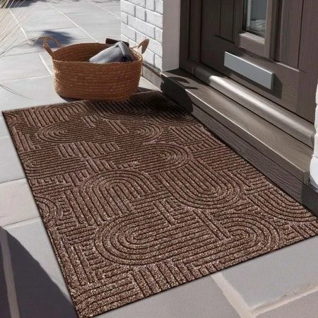 Коврик придверный полиэстер/ПВХ 67*120см влаговпитывающий ЛАБИРИНТ icarpet  с тиснением мокко 02 S