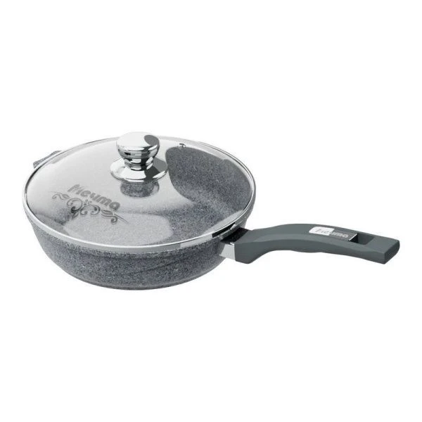 Сковорода 22см алюминий АП PREMIUM GREY с несъемной ручкой стекл.крышка (10)