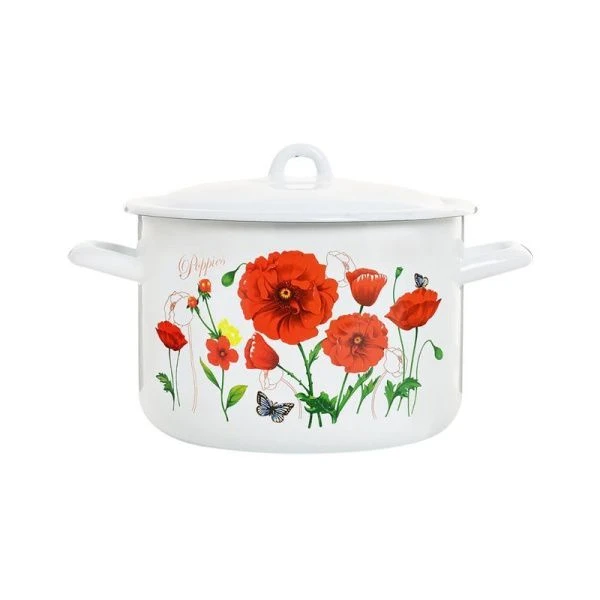 Кастрюля 4,3л эмаль КРАСНЫЕ МАКИ цилиндрическая (4)