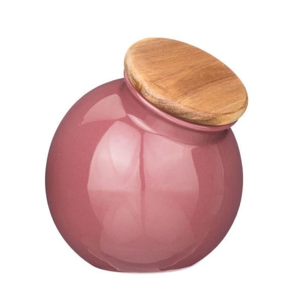 Банка для сыпучих продуктов 1,25л фарфор/дерево Bronco Fusion брусничная 16,5*14,5*15см (8/24)