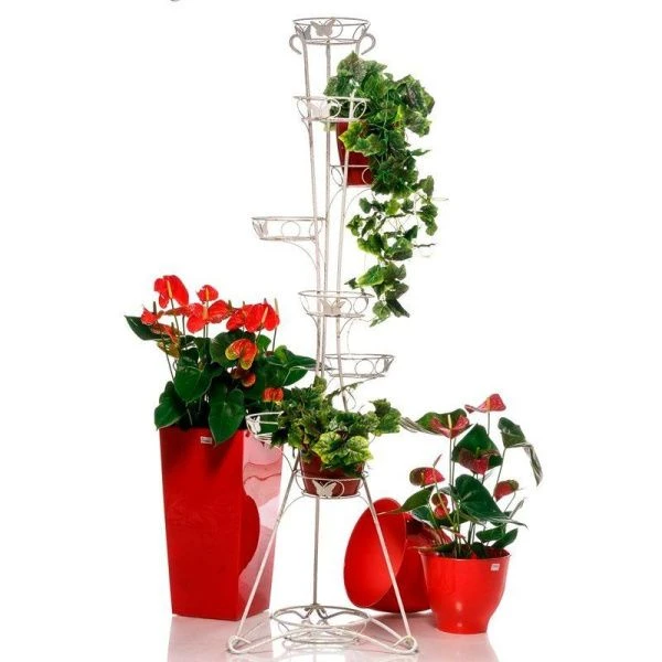 Стойка кованая на 9 цветков 50*175*50см металл ЛОЗА белая-золото 14-109 WG (1)