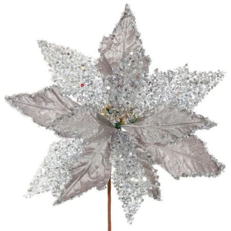 Декор новогодний Цветок Пуансеттия золото/серебро/фиолетовый 33*33*47см, 3 вида (60/180)