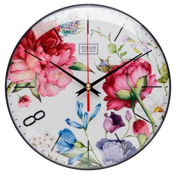 Часы настенные 25см пластик РУБИН Время цвести черный (10)