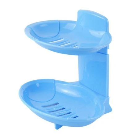 Мыльница пластик 14*15*11см ЧИСТОТА на присосках двойная голубая (40)