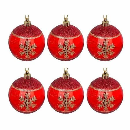 Набор шаров 6см с декором 6шт красный с золотом пластик СНОУ БУМ