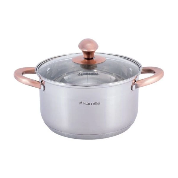 Кастрюля 5л нерж.сталь со стекл.крышкой 24см медными ручками индукция арт.4934 (4)