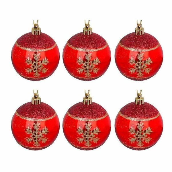 Набор шаров 6см с декором 6шт красный с золотом пластик СНОУ БУМ