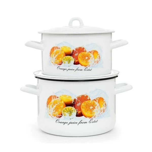 Набор кастрюль 2пр 2,9/4,3л эмаль ЦИТРУСОВЫЙ ФРЕШ цилиндрический (1)