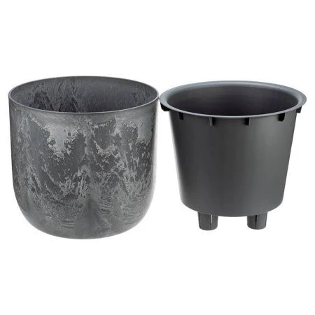 Кашпо 3,7л d220мм пластик МИКРИТ со вставкой серый слайн (8)