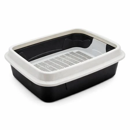 Туалет для кошек большой с сеткой и бортиком 33,4*44,7*14,7см пластик т.серый/черный (7)