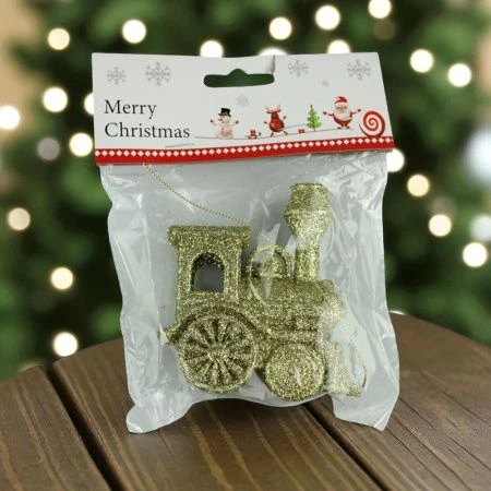 Игрушка новогодняя на елку ПАРОВОЗ 9*7см пластик золото OSHR21-536/JC-16464 (1200)