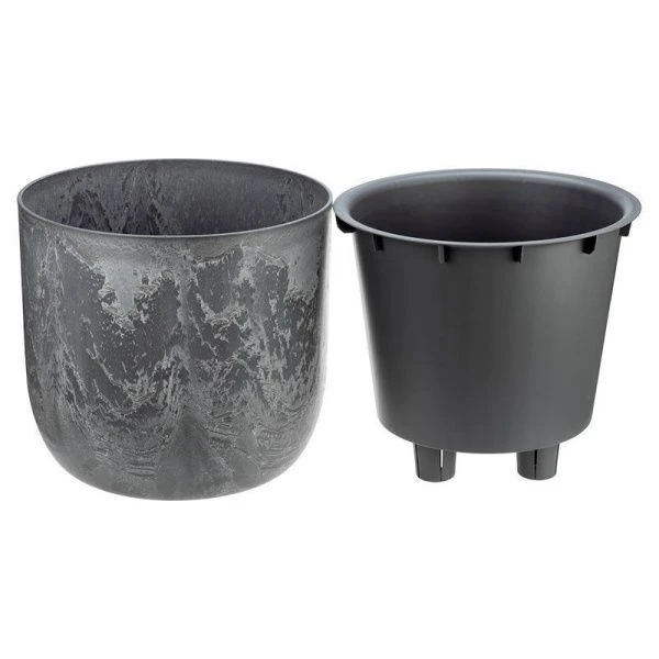 Кашпо 3,7л d220мм пластик МИКРИТ со вставкой серый слайн (8)