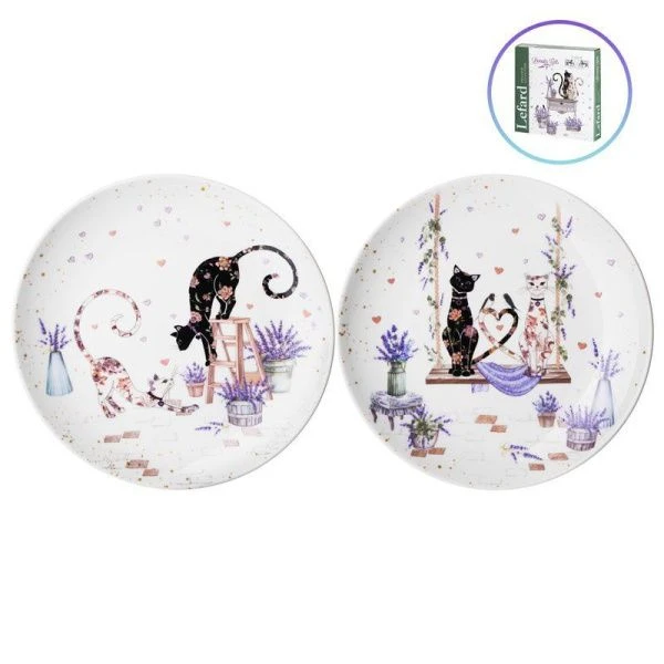 Тарелки мелкие набор 2шт 20,5*2см фарфор ЛАВАНДОВЫЕ КОТЫ десертные (18)