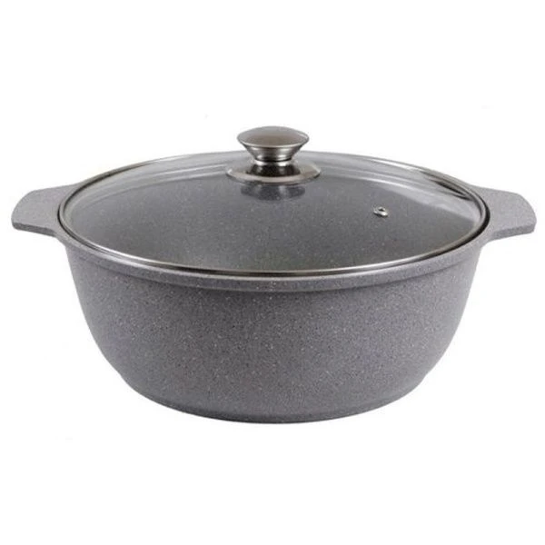 Жаровня 3л алюминий АП светлый мрамор стекл.крышка (5)