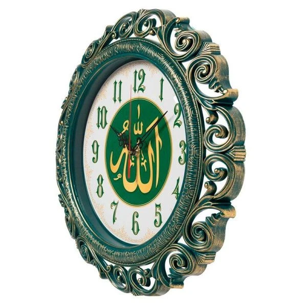 Часы настенные 40,5см пластик Мусульманские ажурные зеленый с золотом (5)