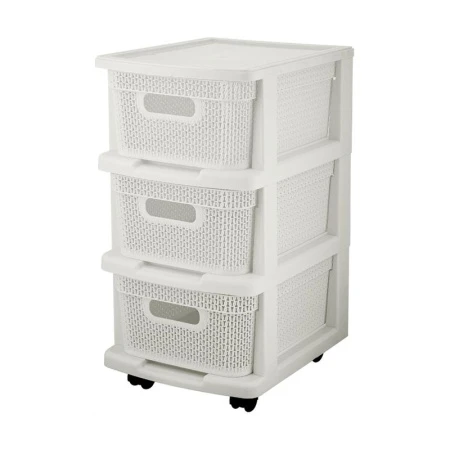 Комод 3-х секционный 37*30*56,3см пластик Ajur белое облако с корзинами на колесиках (1)