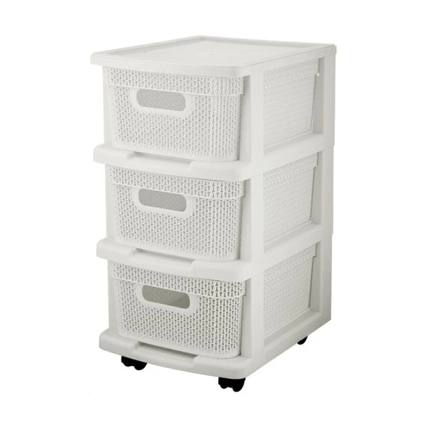 Комод 3-х секционный 37*30*56,3см пластик Ajur белое облако с корзинами на колесиках (1)