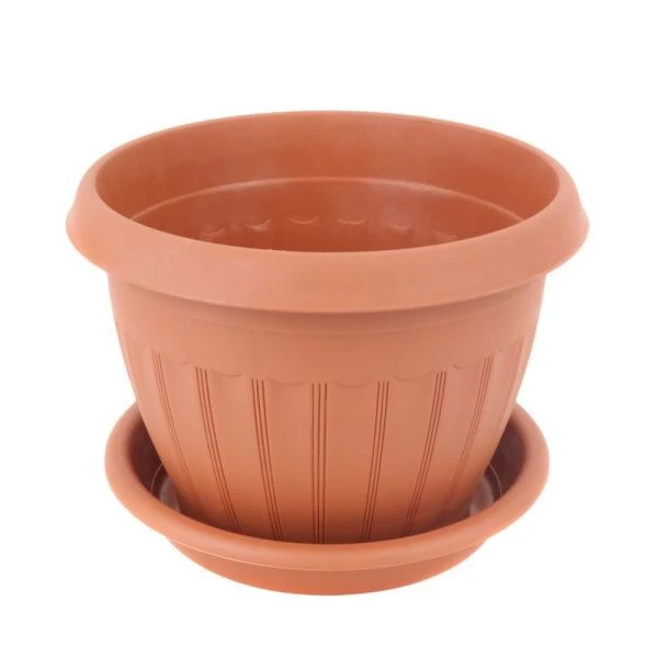 Кашпо 1,4л пластик АФРОДИТА №2 коричневый с поддоном (60)