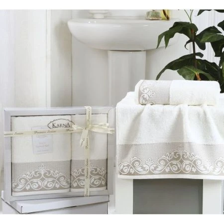 яяяНабор полотенец 2пр 50*90/70*140 махровые Karna BEYZA (Кремовый)