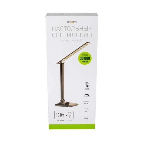 Лампа настольная светодиодная пластик СТАРТ СТ58 черная 10Вт, сенсор.вкл. (12) Лампа настольная светодиодная пластик СТАРТ СТ58 черная 10Вт, сенсор.вкл. (12)