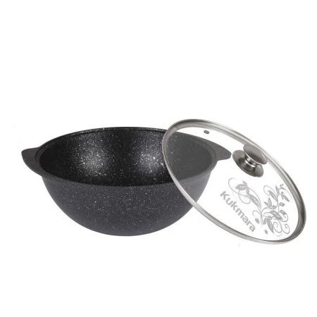 Казан для плова 4,5л алюминий АП стекл.крышка темный мрамор (3)