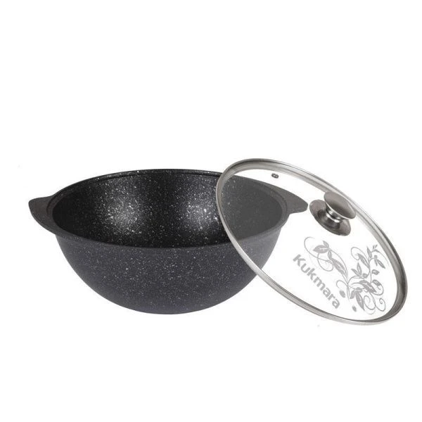 Казан для плова 4,5л алюминий АП стекл.крышка темный мрамор (3)