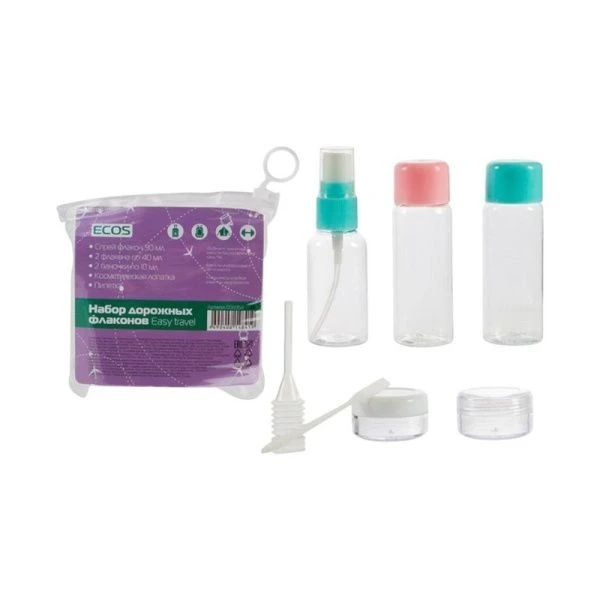 Дорожный набор 7пр (3 флакона 40/40/90мл, 2 банки 10мл, лопатка, пипетка) пластик Easy travel (360)