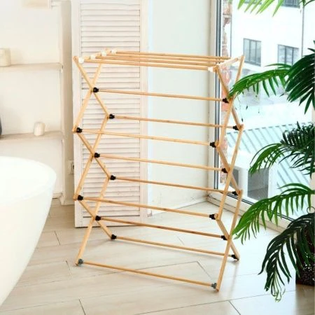 Сушилка для белья напольная складная 73*38*100см бамбук разборная+чехол для хранения (6)