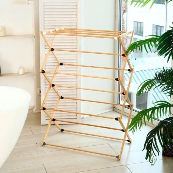Сушилка для белья напольная складная 73*38*100см бамбук разборная+чехол для хранения (6)