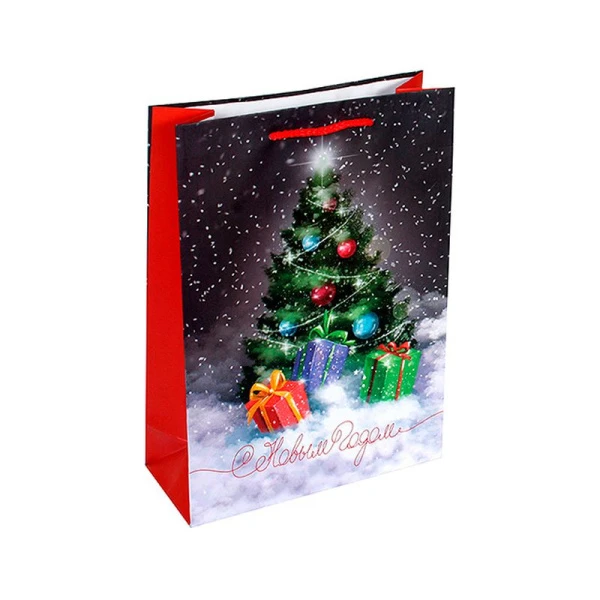 Пакет новогодний бумажный 22*31*9см Елочка и вьюга (12/144)