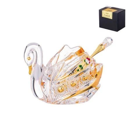 Икорница 11*7*8,5см стекло ЛЕБЕДЬ Gold с ложкой (48)
