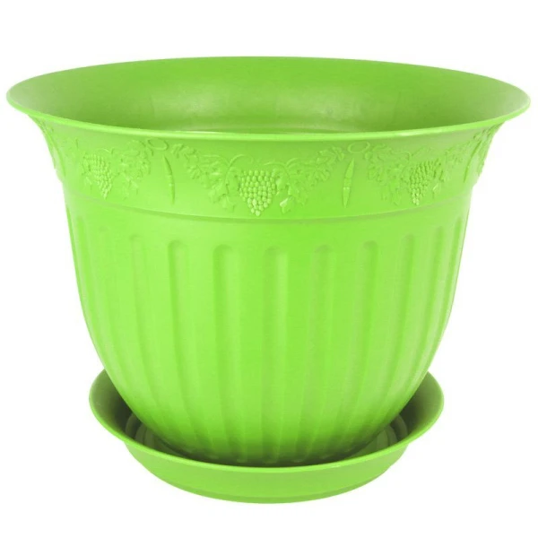 Горшок цветочный 1,6л d19см пластик ВИНОГРАД с поддоном зеленый 5PL0143 (10)