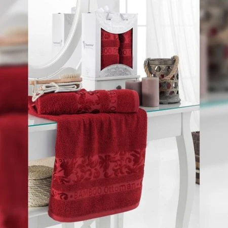 Набор полотенец 2пр 50*90/70*140 бамбук JUANNA OTOMAN бордовый подар.уп.