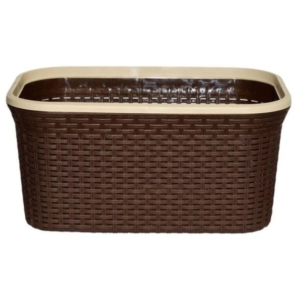 Корзина для белья 32л пластик РОТАНГ коричневая прямоугольная (5) ВЫВОД