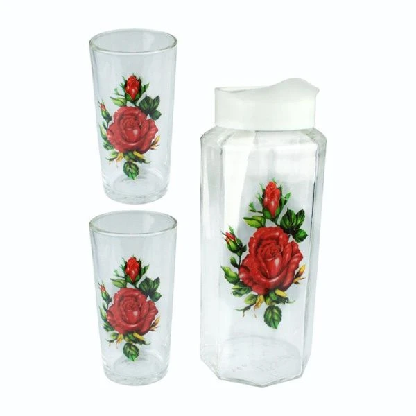 Набор питьевой 3пр (кувшин, 2 стакана) стекло ЦВЕТЫ (6)