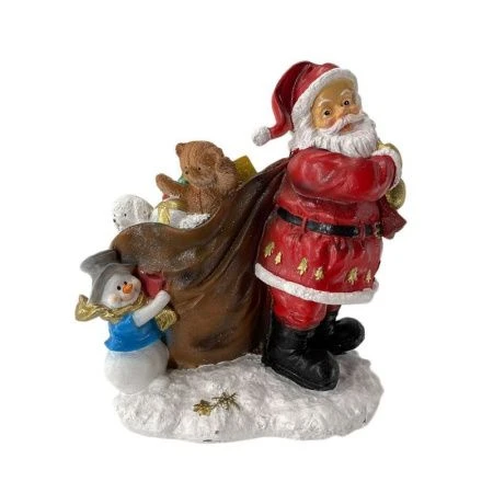 Фигурка новогодняя Дед мороз тянет мешок с подарками 28*23см полистоун