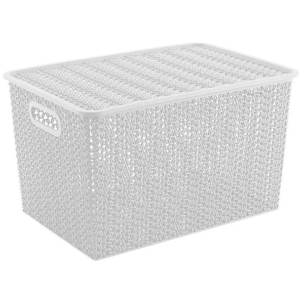 Корзинка 14л 350*245*205мм пластик ВЯЗЬ белый с крышкой (12)