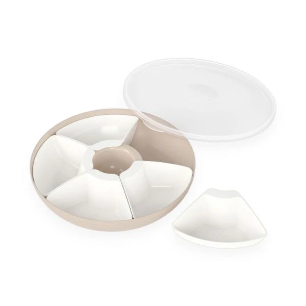 Менажница 5 секций 2,2л 295*285*60мм пластик с крышкой Оазис бежевая (9)