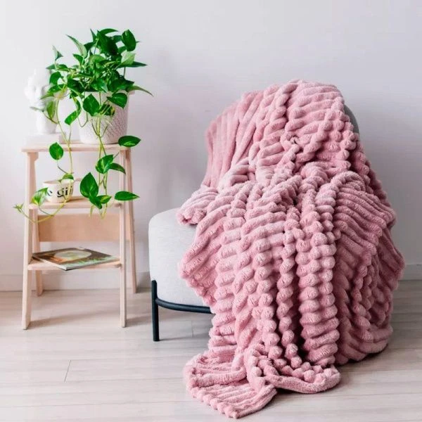 Плед 150*200см велсофт 300GSM полоска 2,5мм розовая пудра JC-17902 (12)