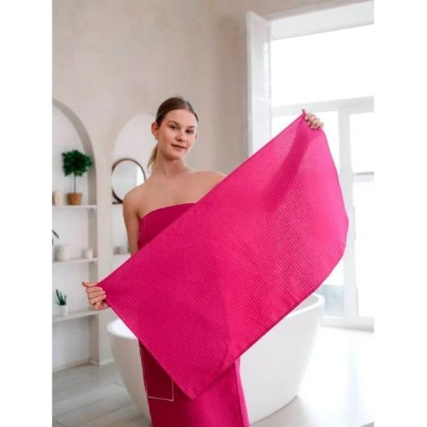 Набор для сауны женский вафельный 2пр (килт 90*146см, полотенце 47*90см) Фуксия