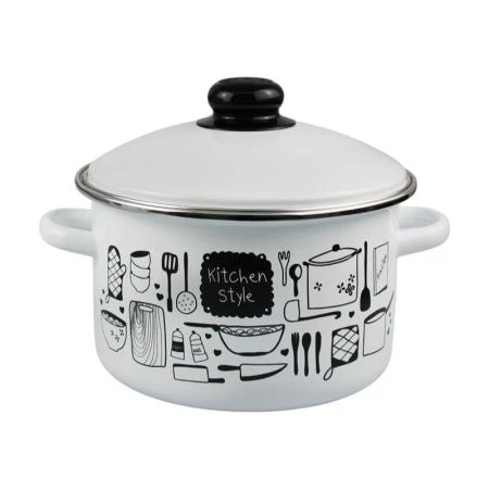 Кастрюля 4л эмаль KITCHEN белая с рис. 01-Б1614/4 (4)