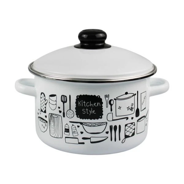 Кастрюля 4л эмаль KITCHEN белая с рис. 01-Б1614/4 (4)