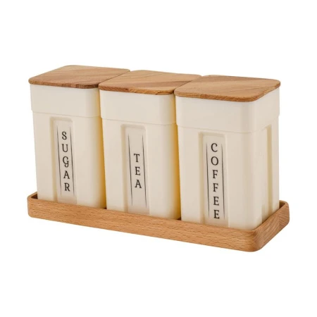 Набор для специй 3пр 750мл пластик Sugar&Spice Rosemary с дер. крышкой на дер. подставке (8)