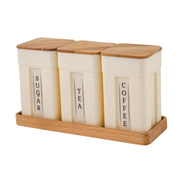 Набор для специй 3пр 750мл пластик Sugar&Spice Rosemary с дер. крышкой на дер. подставке (8)