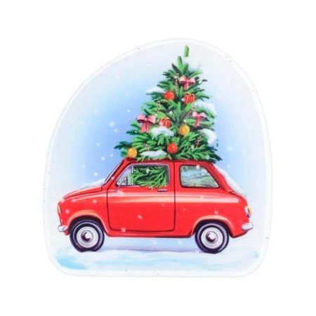 Силиконовая новогодняя наклейка Машинка с елкой 25*25 см НУ-6624